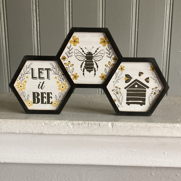 NWT- Black Wooden- Hexagonal- LET IT BEE 🍯🐝 Decoration Sign - Picture 7 of 14